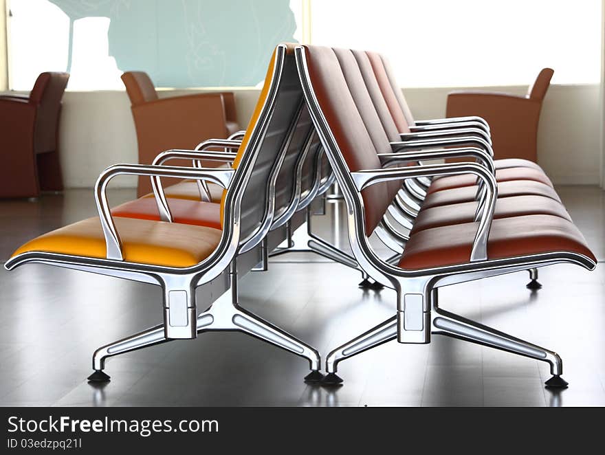 Modern chairs in airport waiting room. Modern chairs in airport waiting room