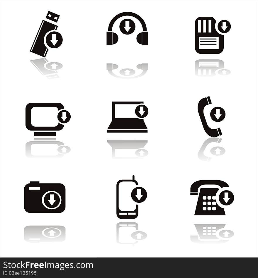 Set of 9 black technology with arrows icons