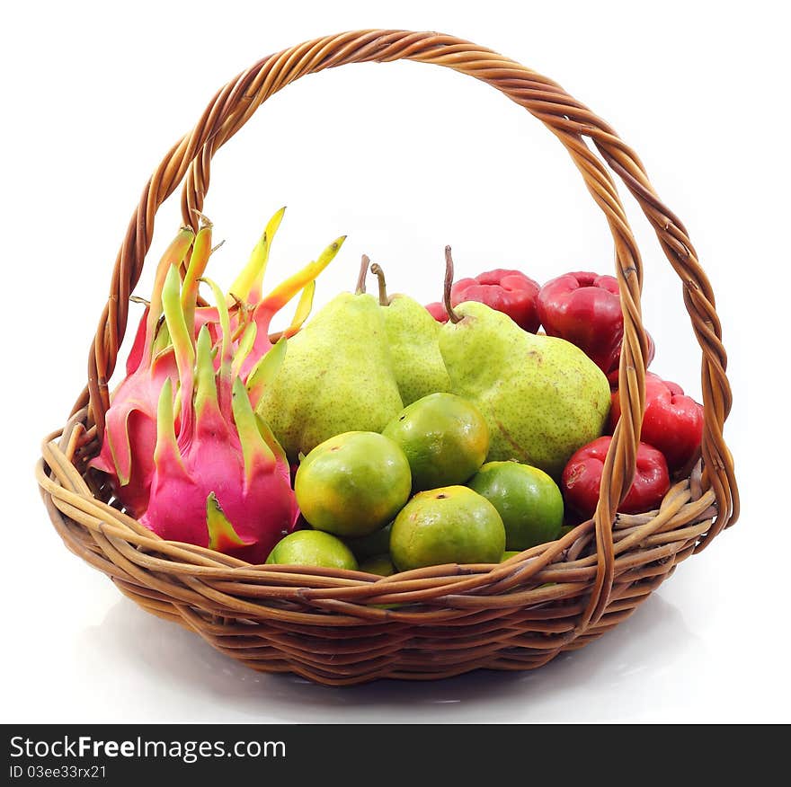 Fruit basket on white background