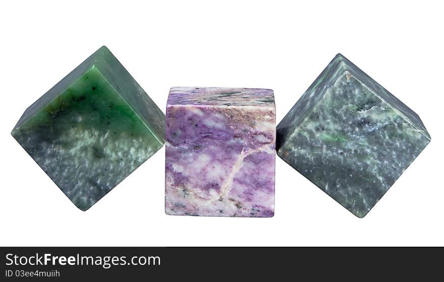 Cubes of different minerals, rocks isolated on a white background. Cubes of different minerals, rocks isolated on a white background