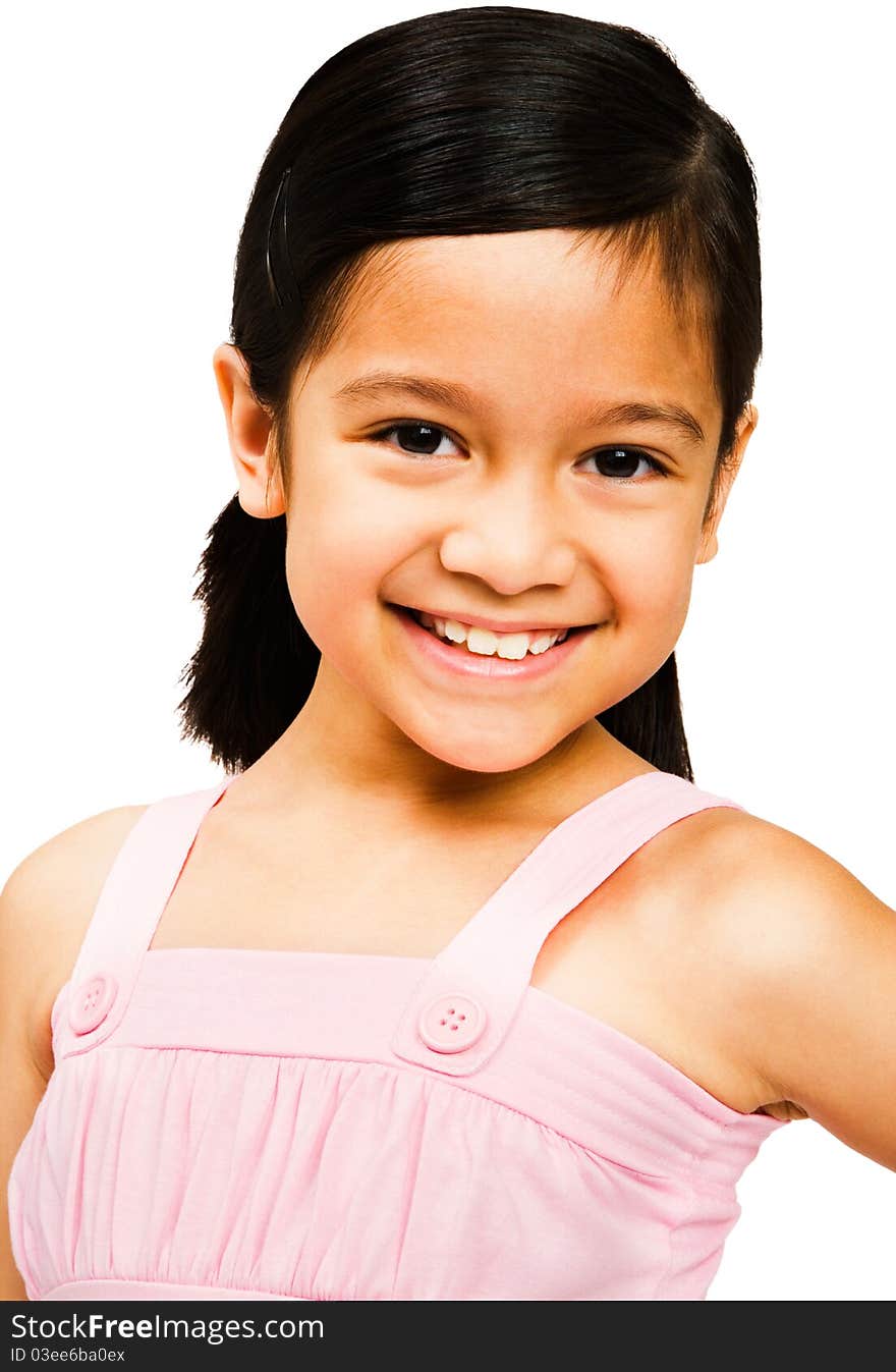 Smiling girl posing isolated over white