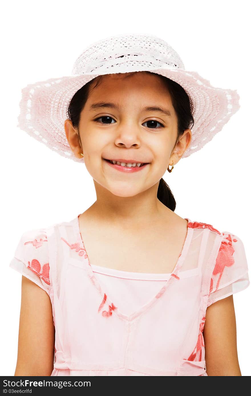 Smiling girl posing isolated over white