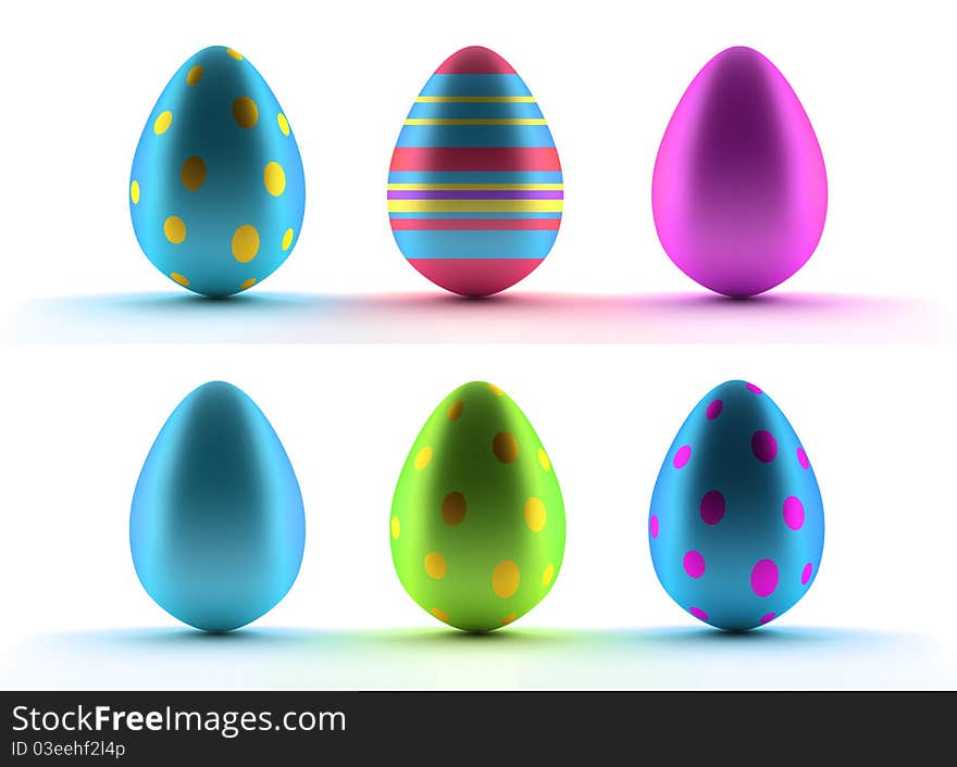 Image of six Easter eggs over white background