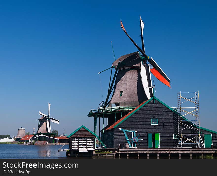 Traditional Dutch A water wind mill, spring, Holland