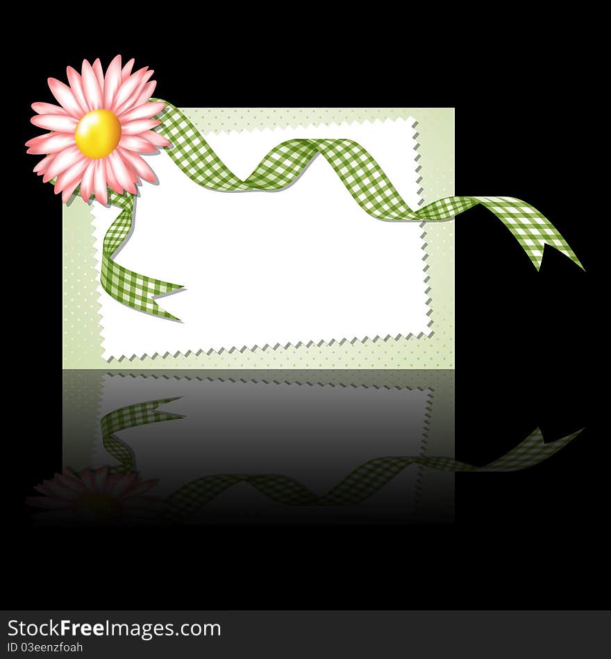 Card template daisy flower and ribbon