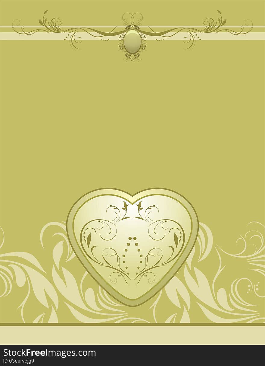 Heart on the decorative retro background. Illustration