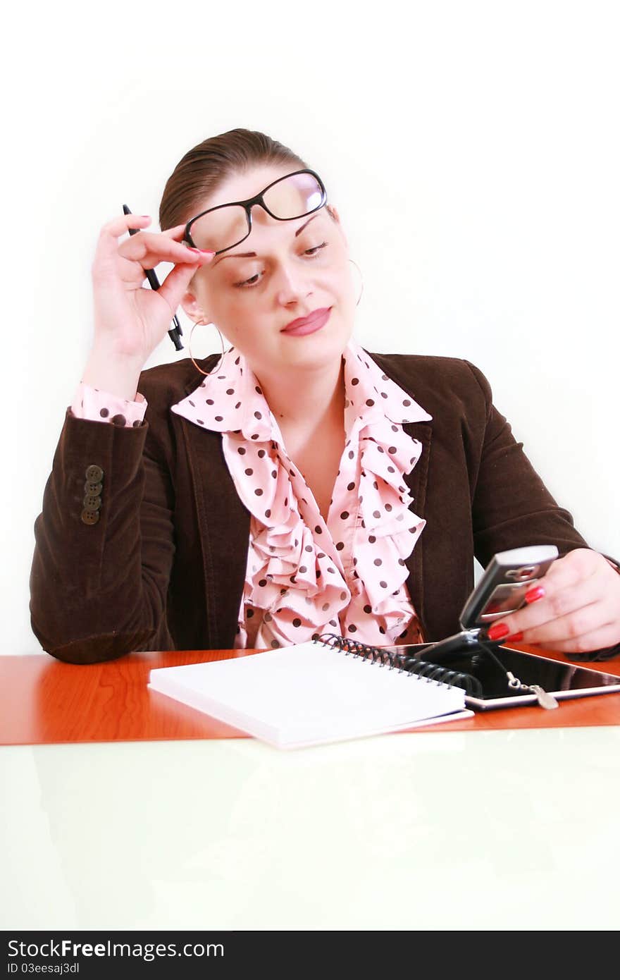 Business woman in studio on white background