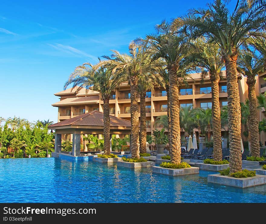 Empty swimming pool in the luxury hotel. Empty swimming pool in the luxury hotel