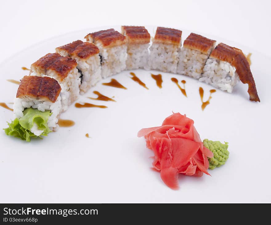 Photo of a rolled and sushi