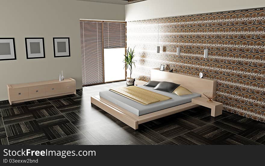 Modern interior of a bedroom room 3D