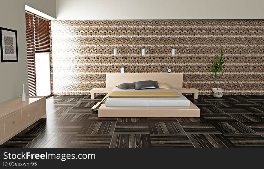 Modern interior of a bedroom room 3D