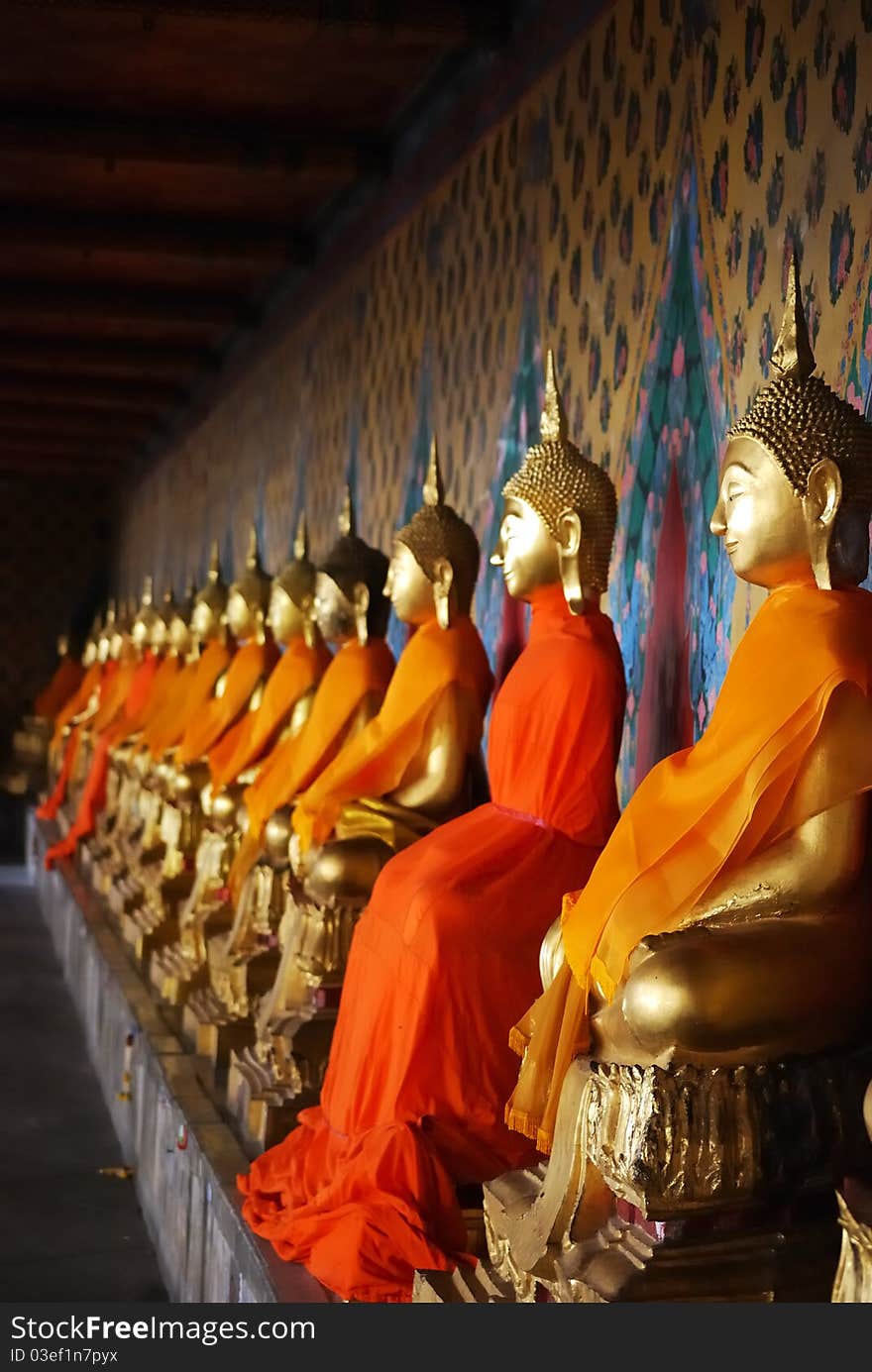 The group buddha statue at watarun in thailand