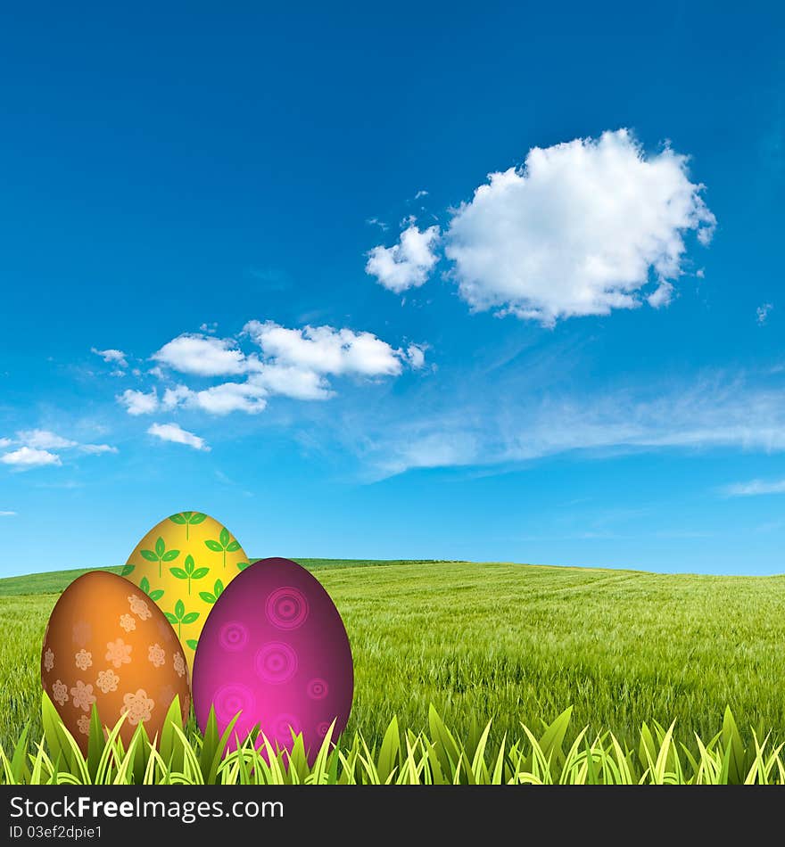 Colorful Easter Eggs on grass