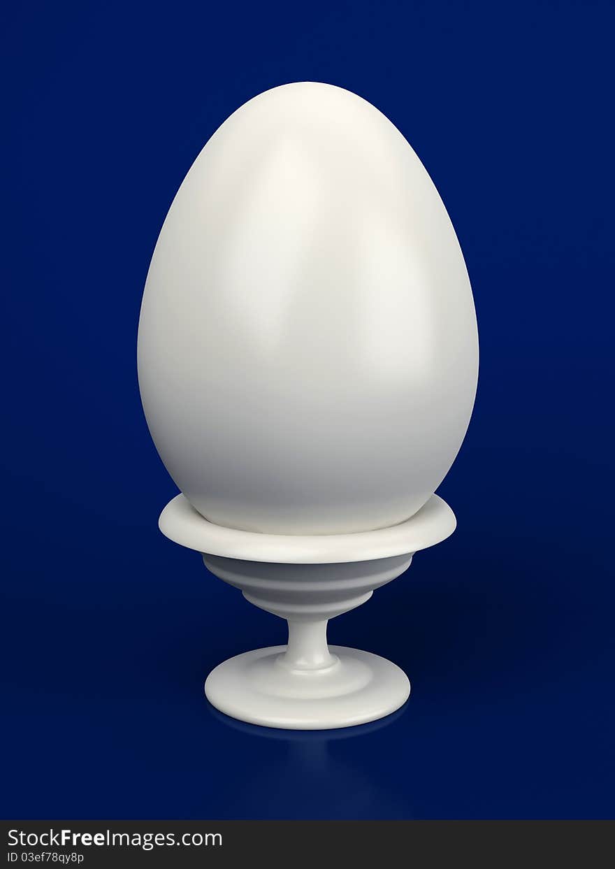 White egg on a support on a dark blue background