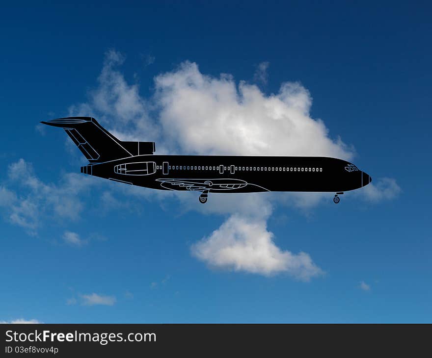 Aircraft silhouetted in a blue sky