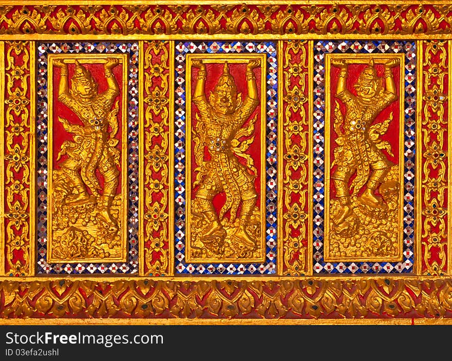 Thai style titan pattern design handcraft on wood