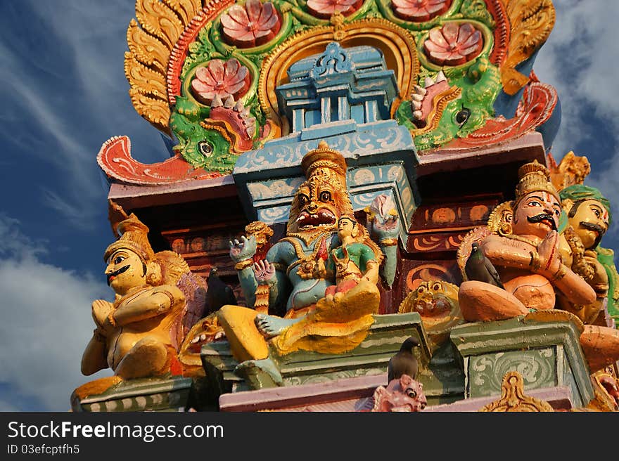 Traditional statues of gods and goddesses in the Hindu temple, south India, Kerala