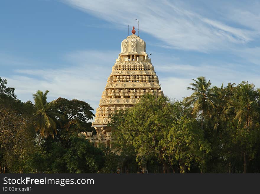 Traditional Hindu temple on lake in the city center, South India, Kerala, Madurai