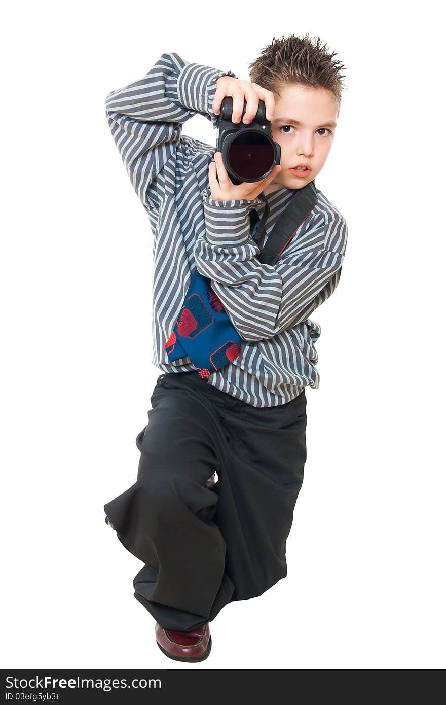 Photographer boy isolated on white. Photographer boy isolated on white