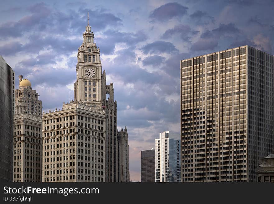 Image of Chicago downtown buildings and dramatic sky. Image of Chicago downtown buildings and dramatic sky.