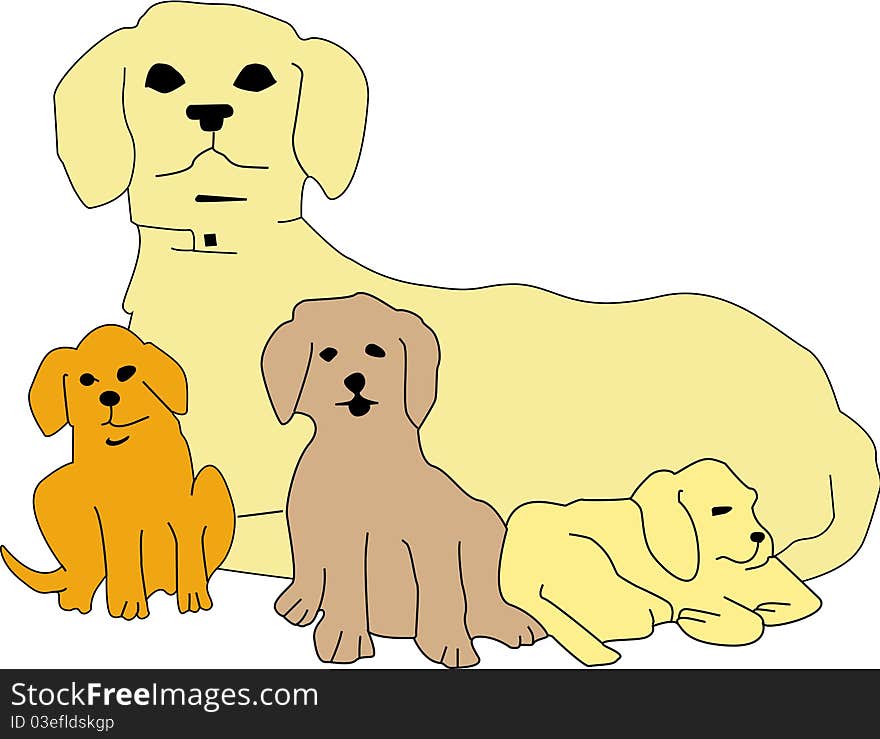 Puppies in different colors together with their mom. Puppies in different colors together with their mom.