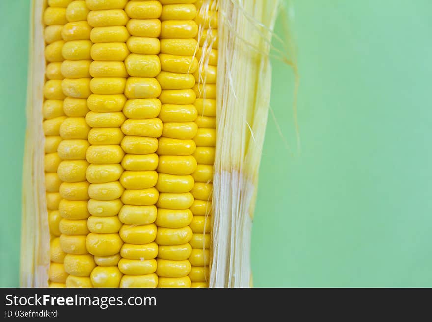 Fresh corn on green background