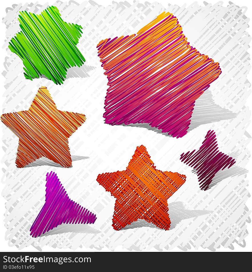 Scribbled set of stars symbols. Vector EPS8. Scribbled set of stars symbols. Vector EPS8.