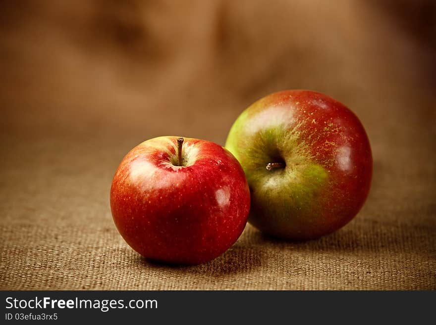 Fresh apples on  the sack background