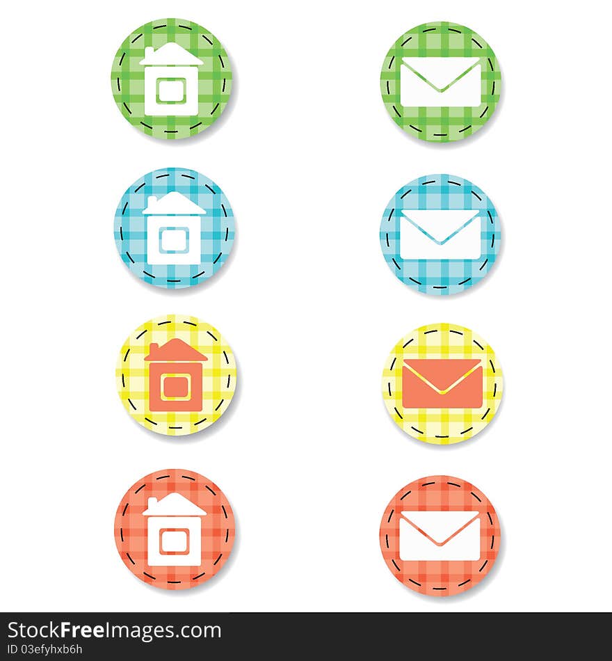 Checkered web buttons. Home and e-mail icons. Illustration EPS8