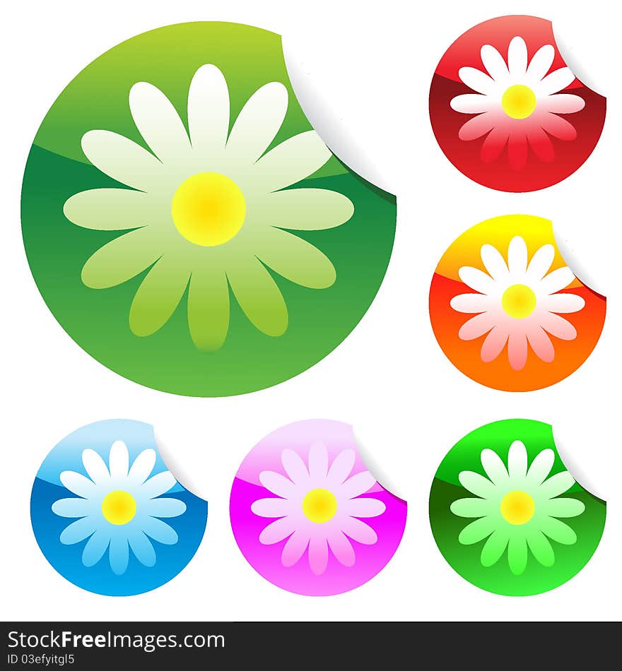 Floral set of round glossy stickers with corner. Vector illustration. EPS8. Floral set of round glossy stickers with corner. Vector illustration. EPS8