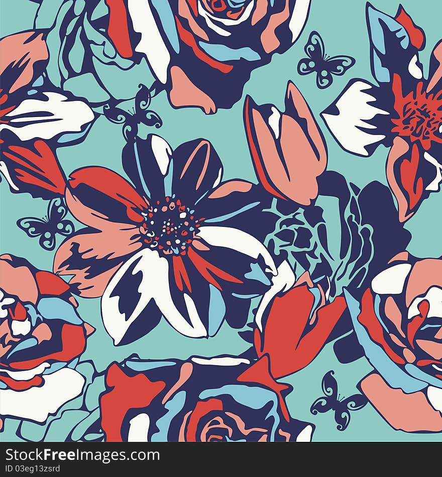 Vector texture consist of flowers on blue background. Vector illustration. Vector texture consist of flowers on blue background. Vector illustration