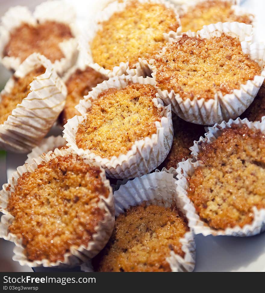 Nuts muffins closeup with small depth of field