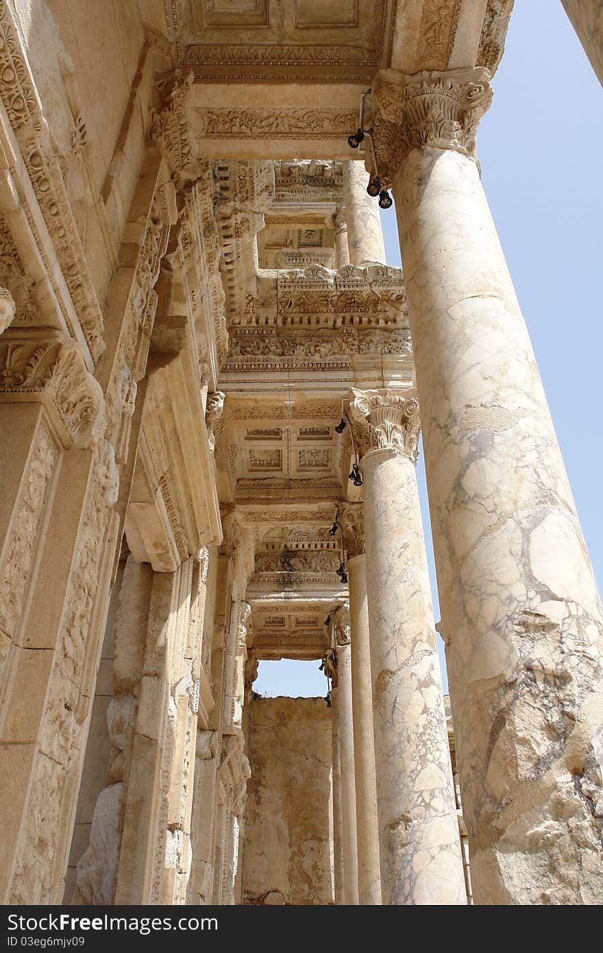 The column and portico in Celsius library. Efes, Turkey. The column and portico in Celsius library. Efes, Turkey.