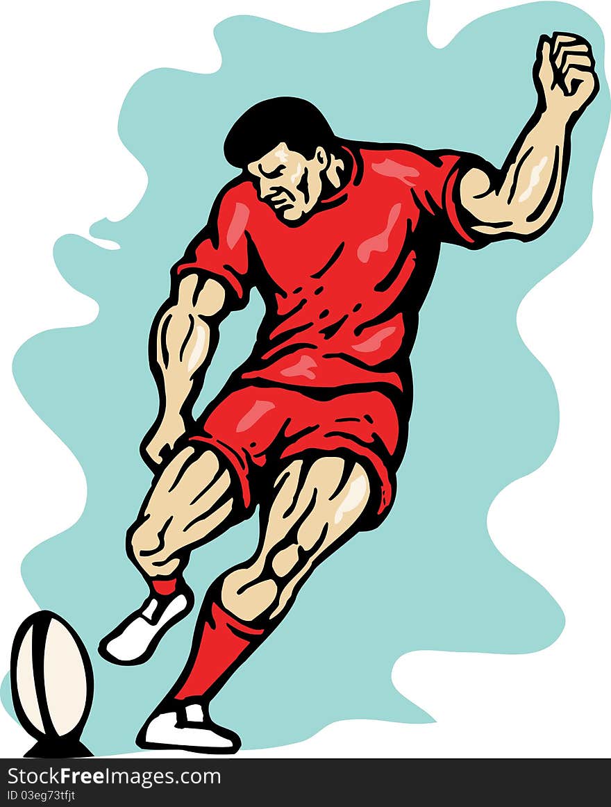 Rugby player kicking the ball