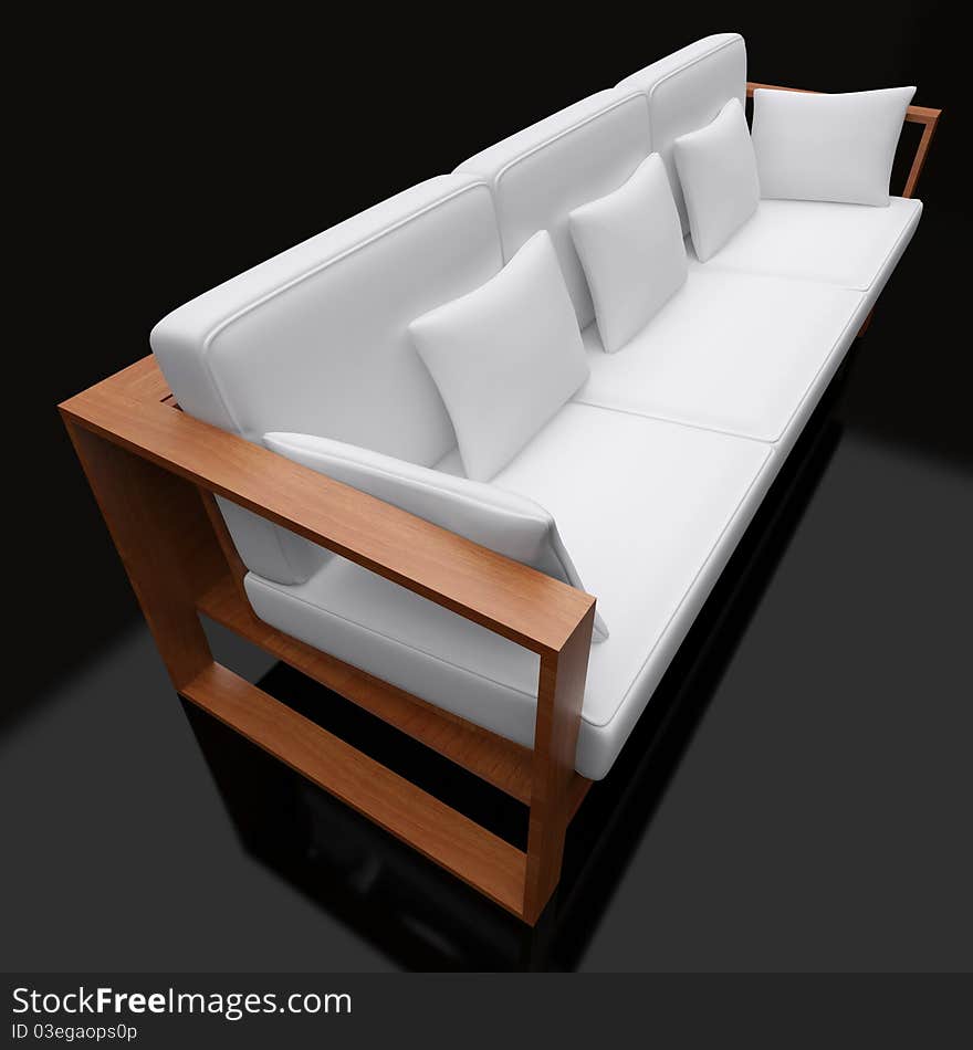 White modern sofa on a black background. White modern sofa on a black background