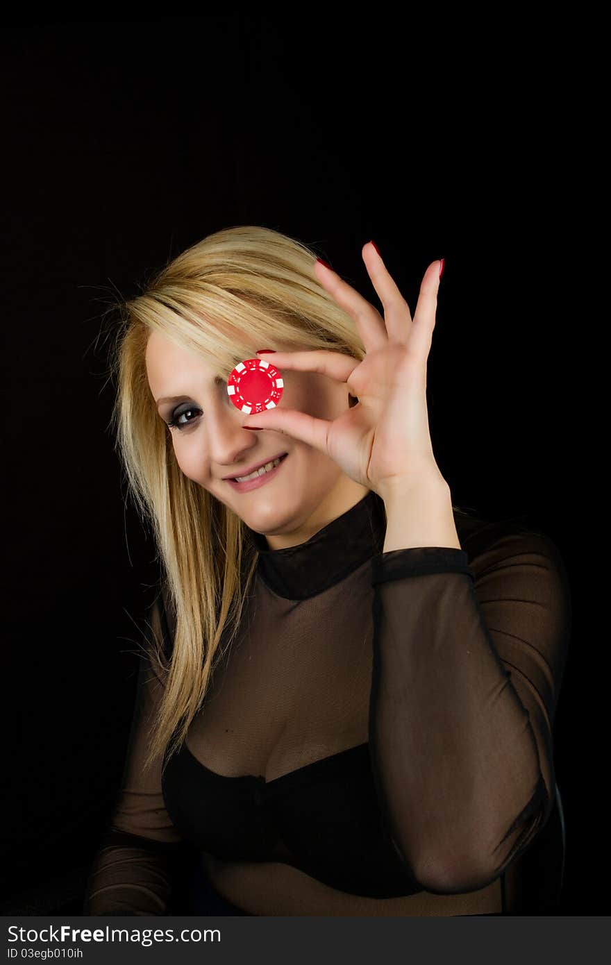 Sexy Blond with Red Poker Chip