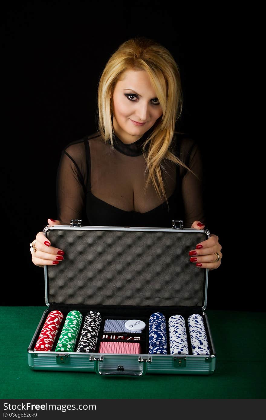 Sexy Blond with Poker playing Set