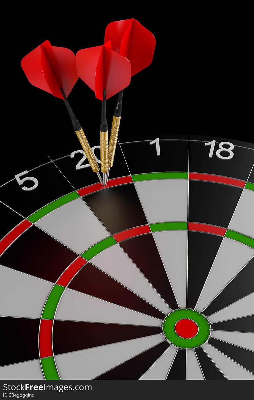 Three darts hitting the perfect score