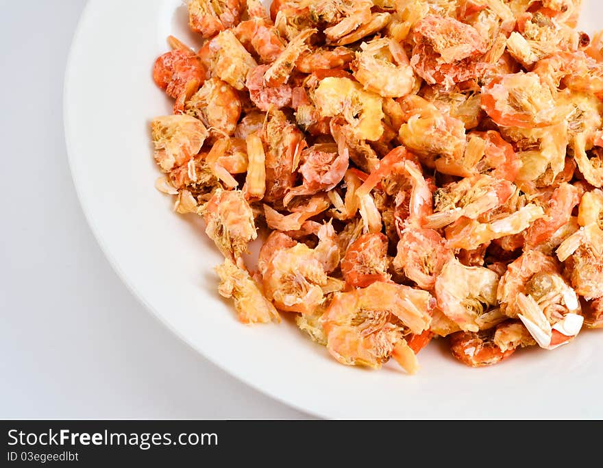 Pile Of Dry Shrimp In White Plate