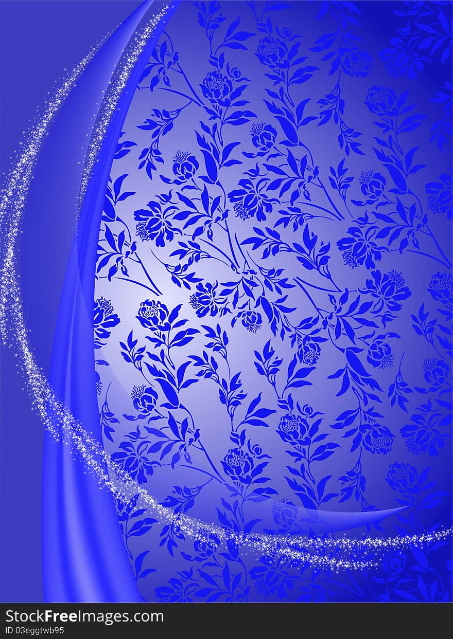 Star trail on a blue floral background. Star trail on a blue floral background