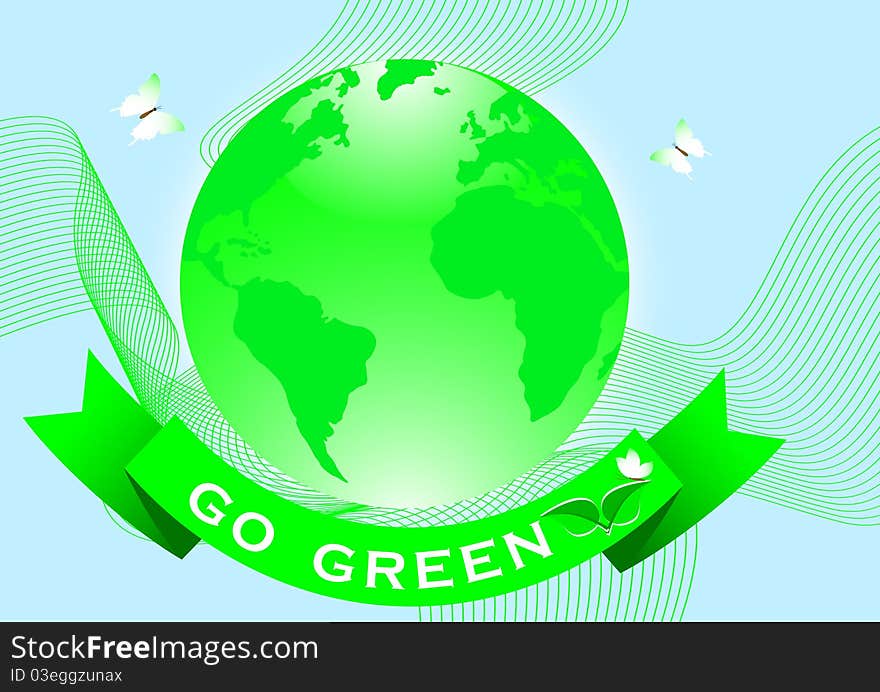 Go green concept with globe and banner. Go green concept with globe and banner.