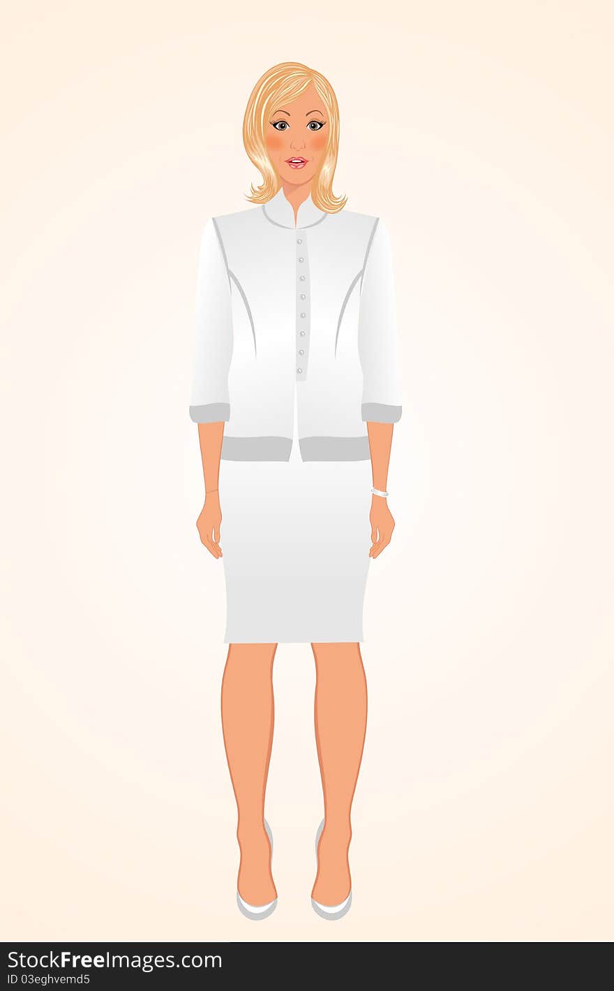 Girl In White Business Suit Isolated