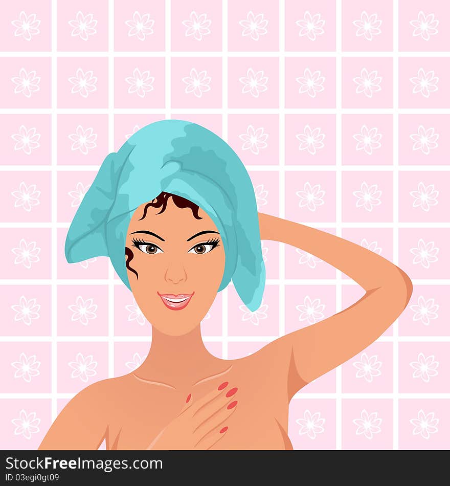 Illustration of pretty women in bathroom - vector