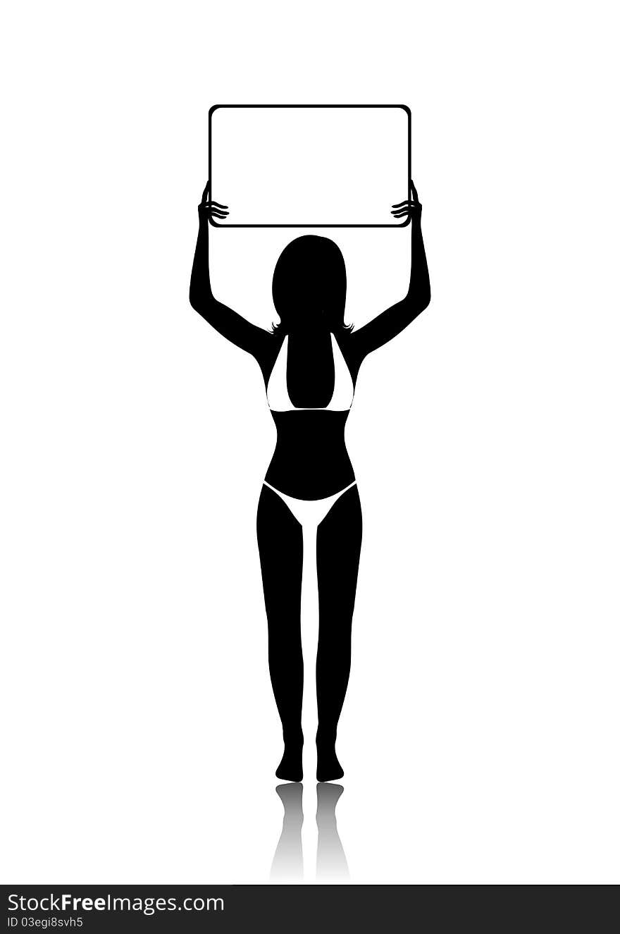 Girl silhouette with banner isolated