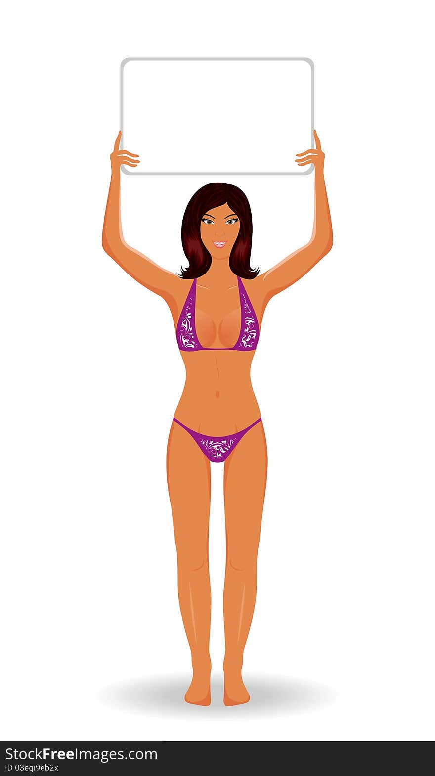 Illustration beauty girl in bikini with banner isolated - vector