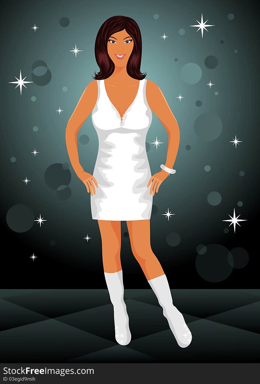 Illustration girl dancing disco - vector. Illustration girl dancing disco - vector