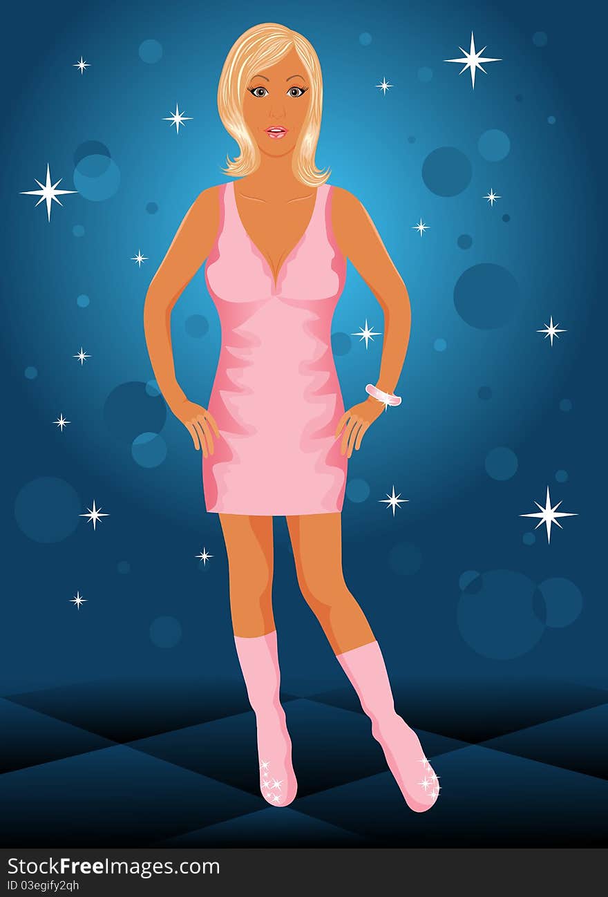 Illustration blond beautiful girl disco dancer - vector