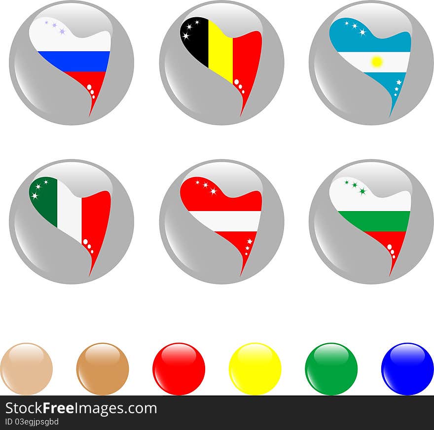 National heart flags icon shiny button