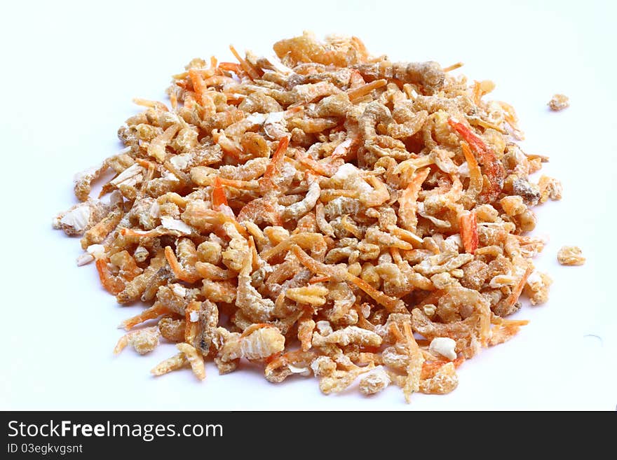 Dried shrimp on white background