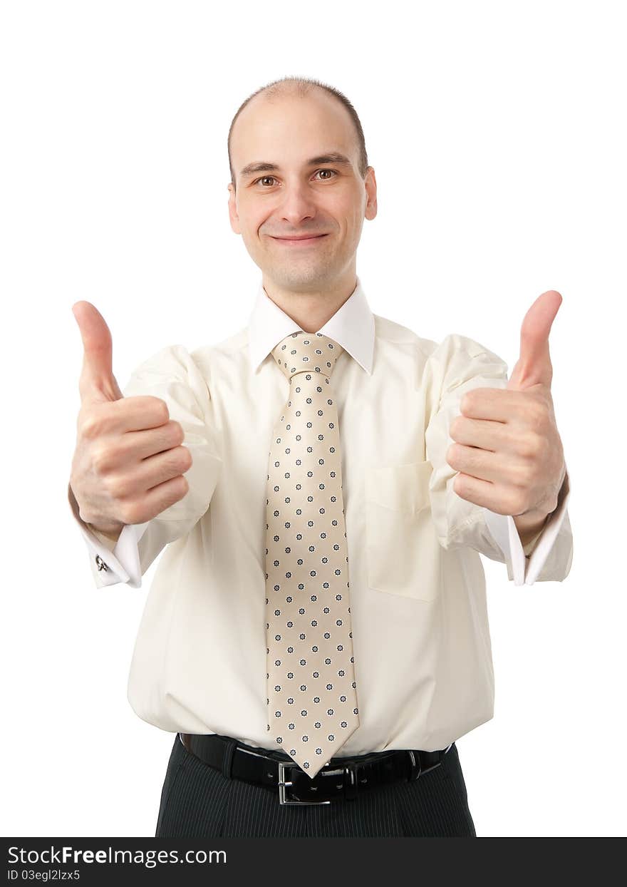 Successful business man gesturing a thumbs up sign